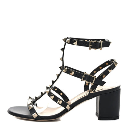 Valentino Garavani Calfskin Rockstud 60mm City Sandals 35.5 Black 1 of 7