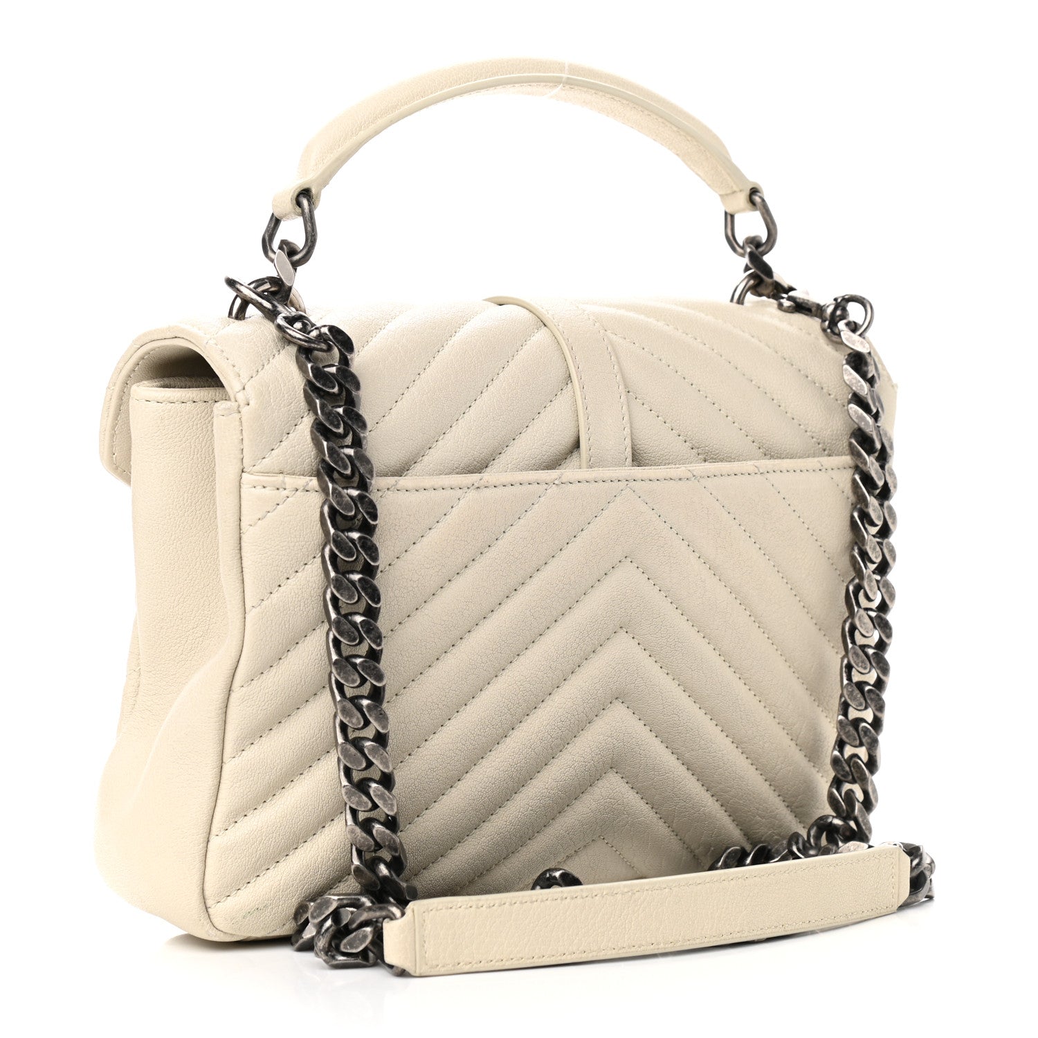 Saint Laurent Sheepskin Matelasse Chevron Monogram Medium College Bag Vintage Blanc 3 of 13
