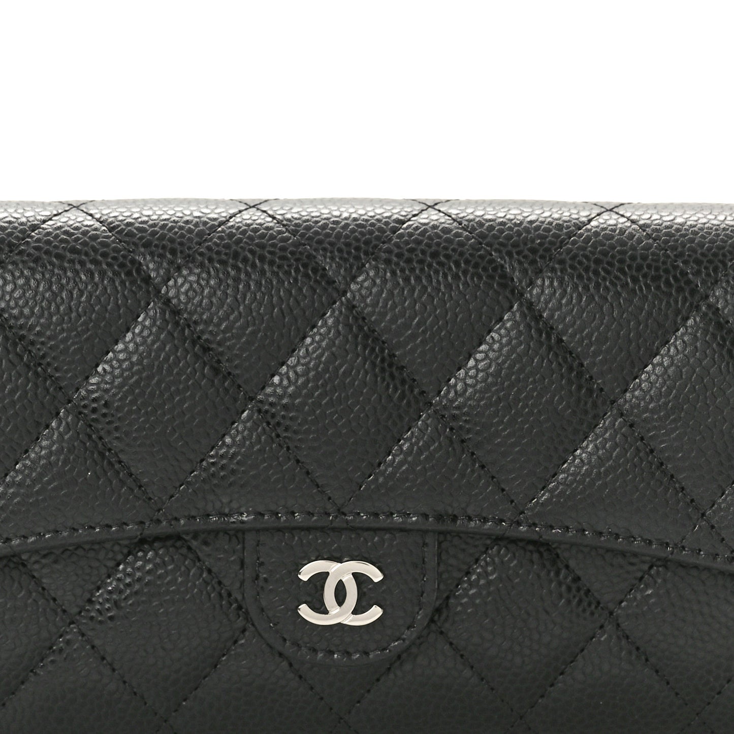 Caviar Quilted Large Gusset Flap Wallet Black