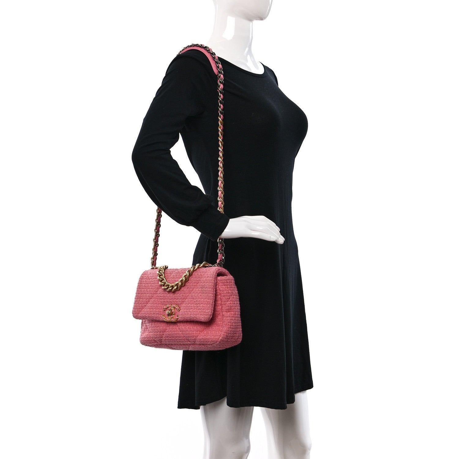 Chanel Metallic Tweed Quilted Medium Chanel 19 Flap Pink 2 of 9