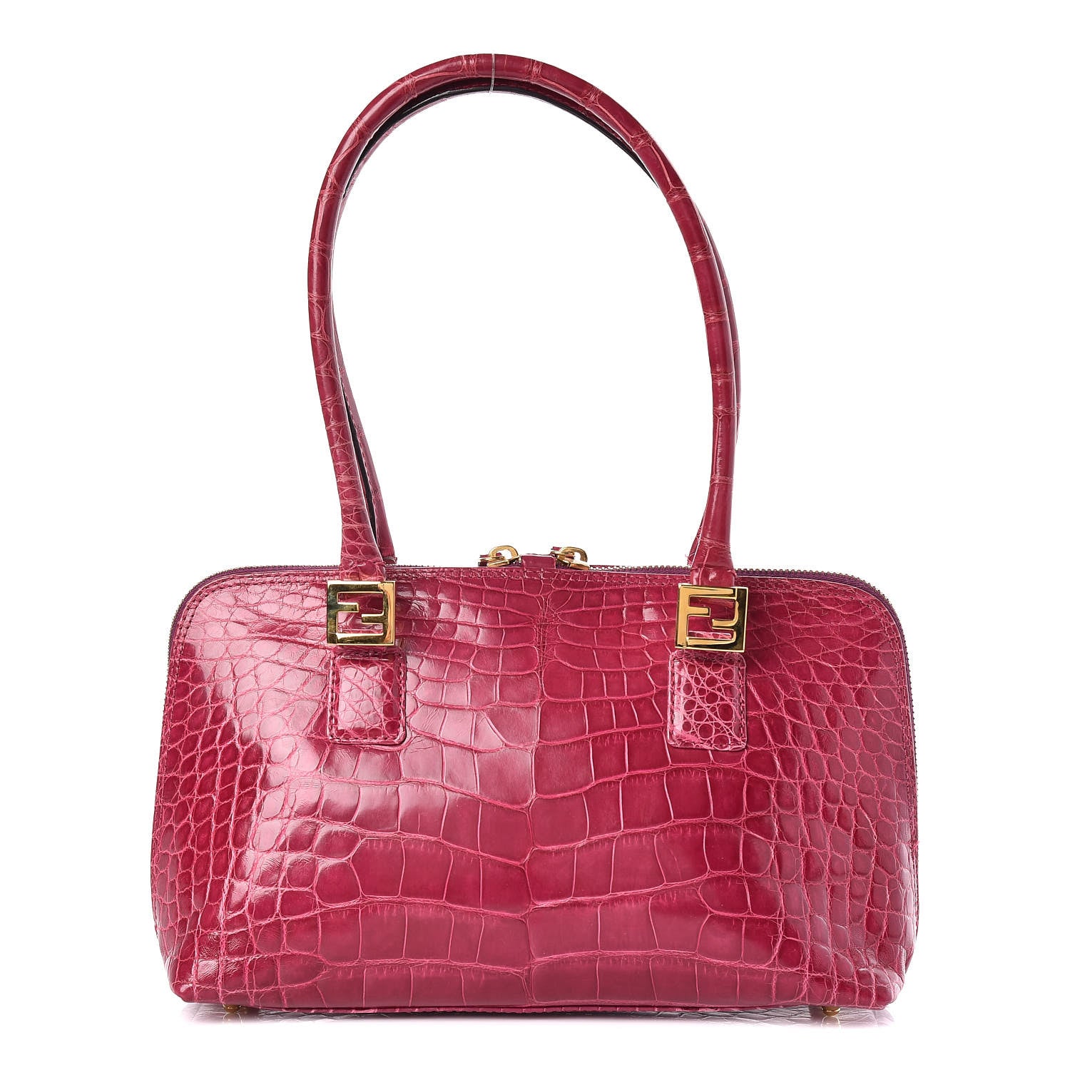 Fendi Crocodile Bowler Satchel Dark Pink 1 of 9