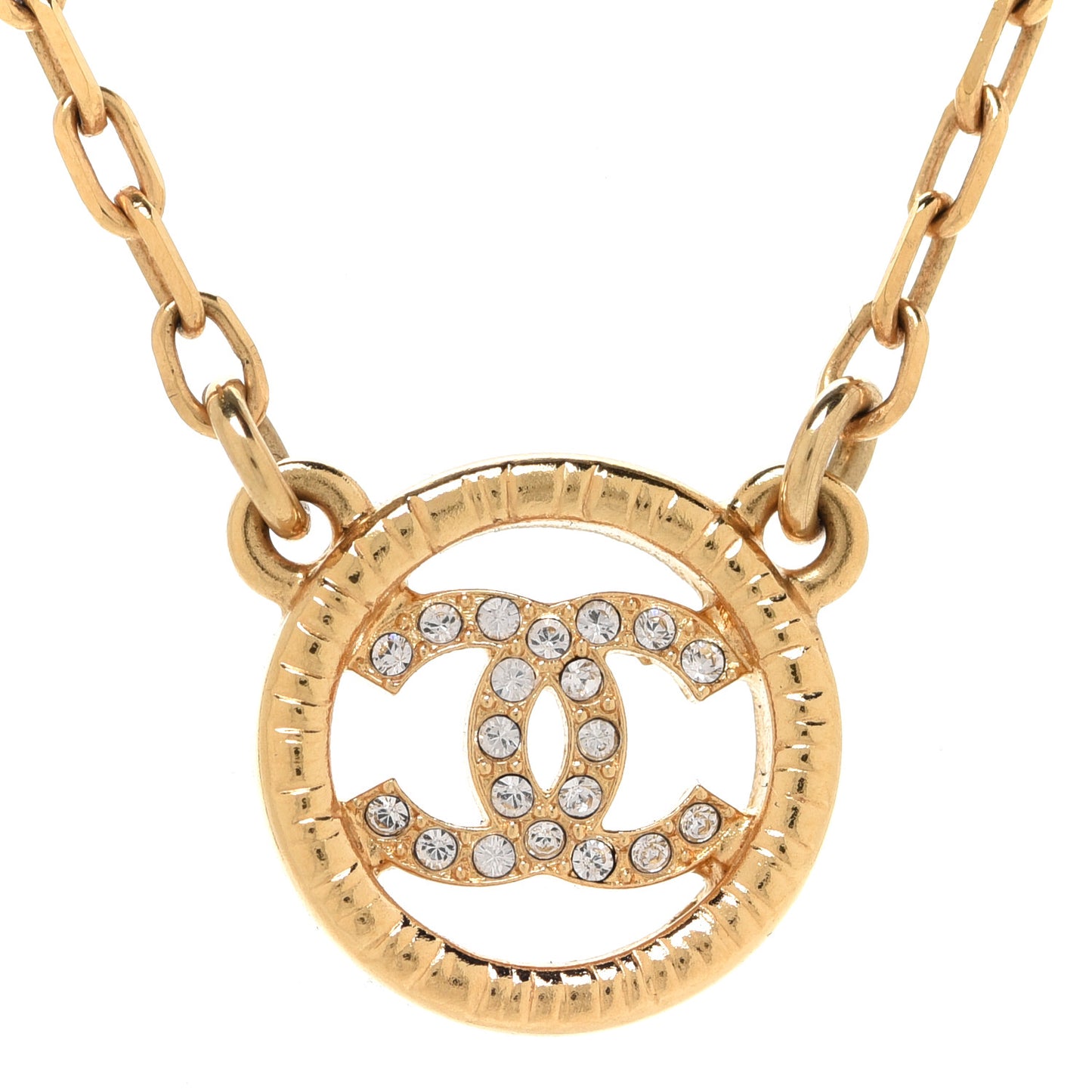 Crystal Metal CC Round Pendant Necklace Gold
