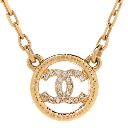 Chanel Crystal Metal CC Round Pendant Necklace Gold 4 of 6