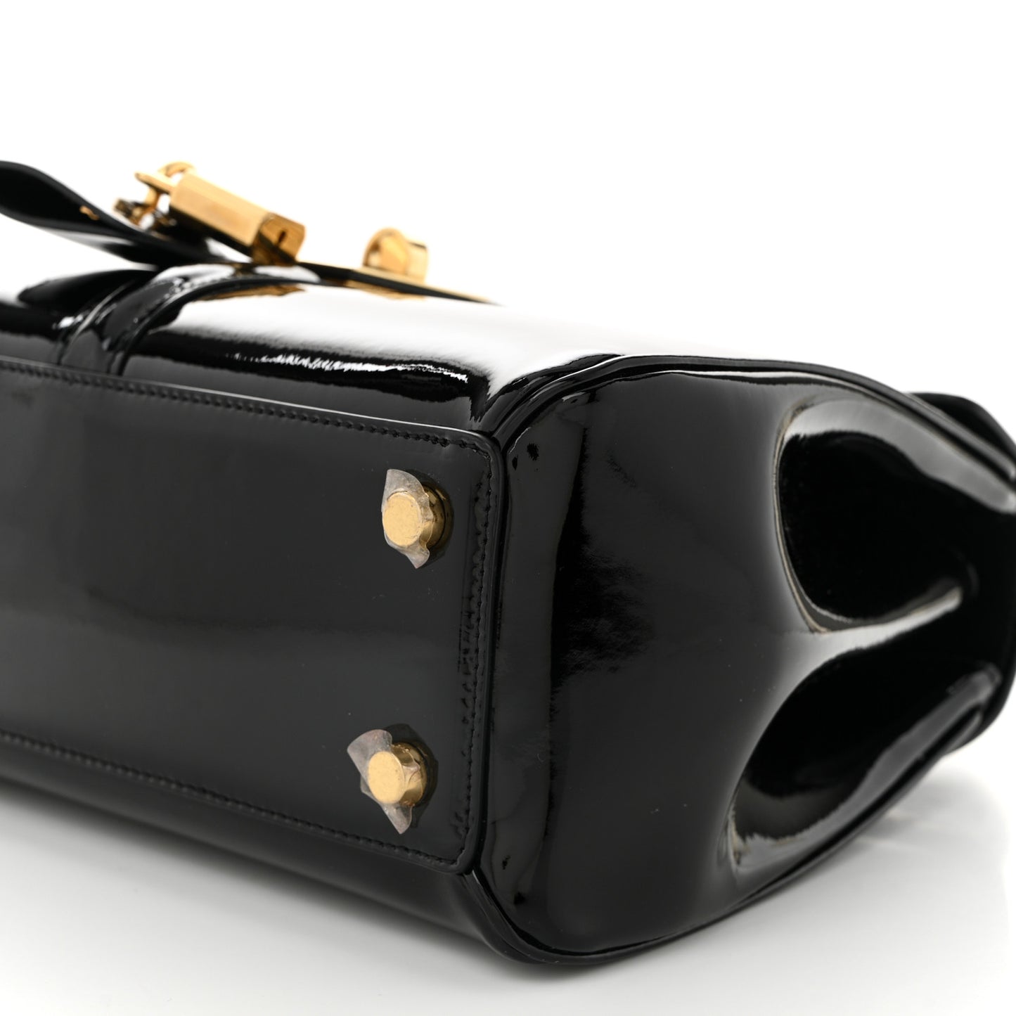 Patent Calfskin Small 16 Top Handle Bag Black