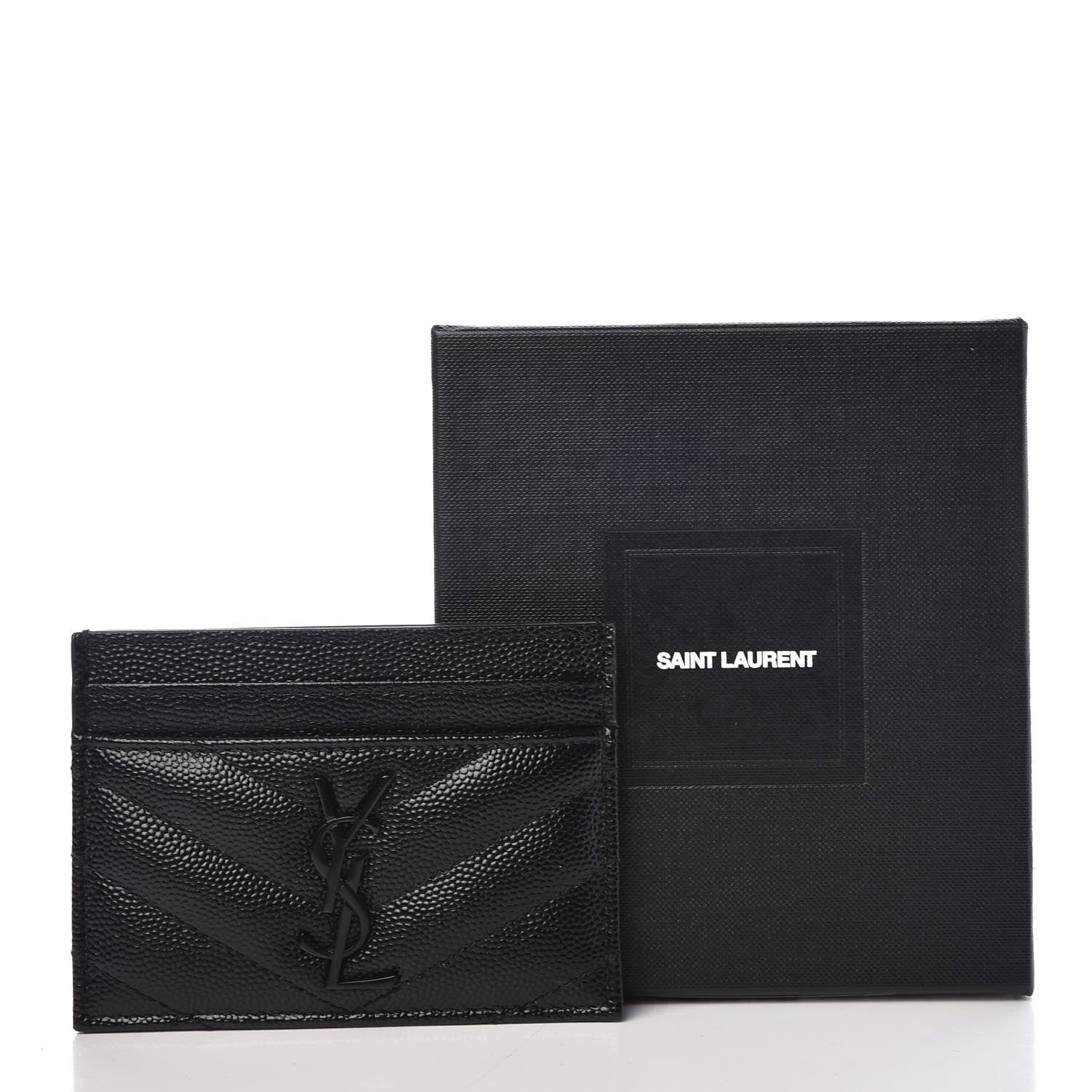 Saint Laurent Grain De Poudre Matelasse Chevron Monogram Credit Card Case Black 8 of 8