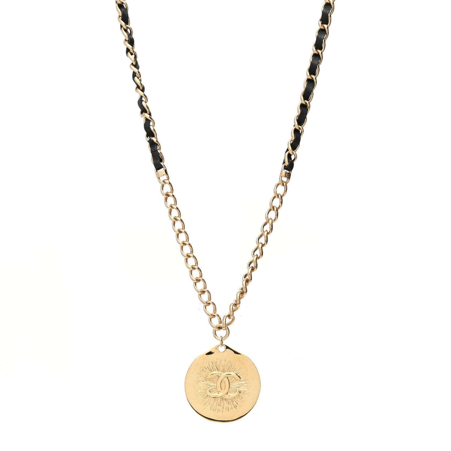 Chanel Lambskin CC Chain Reversible Pendant Necklace Gold Black 1 of 6