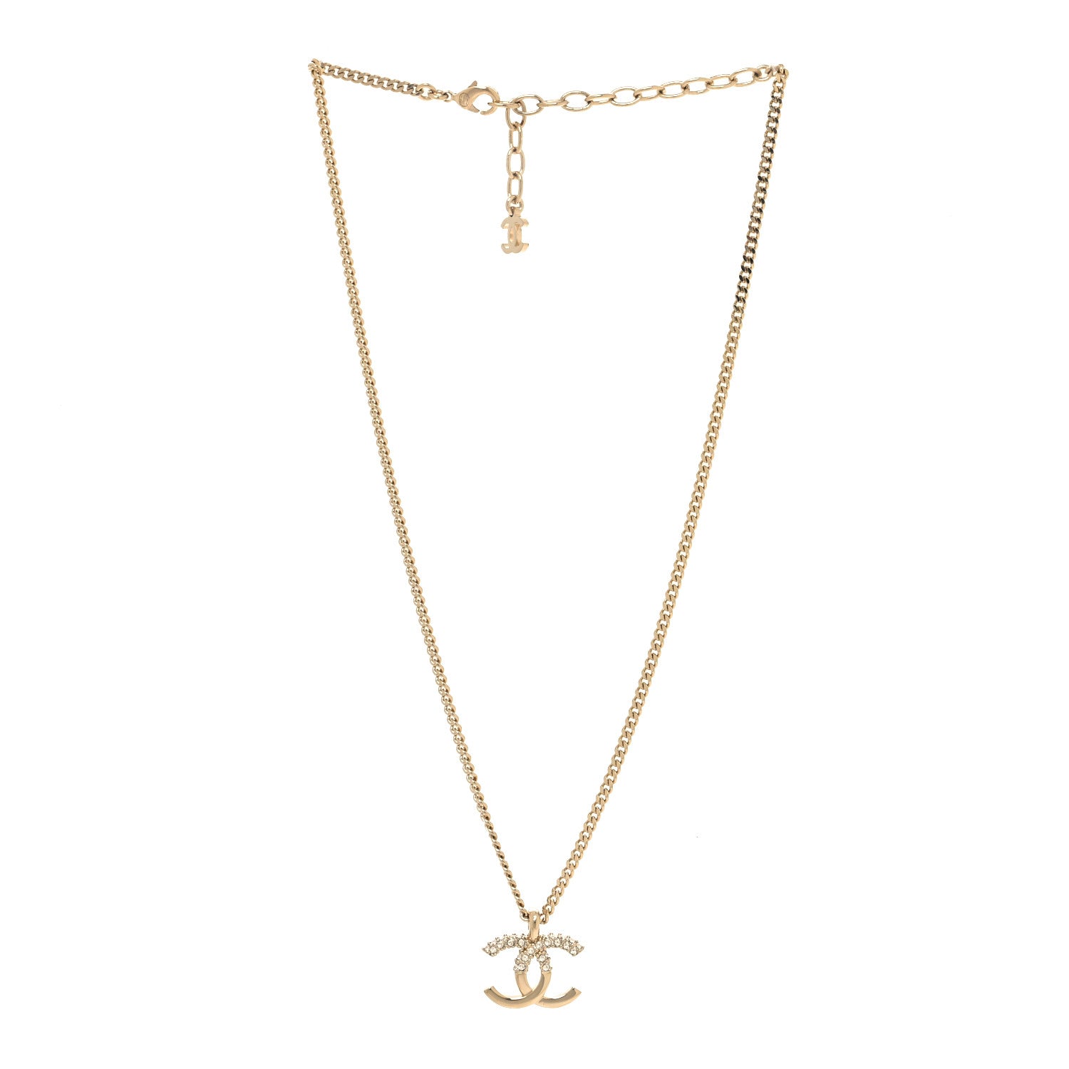 Chanel Crystal Logo CC Chain Necklace Light Gold 3 of 4