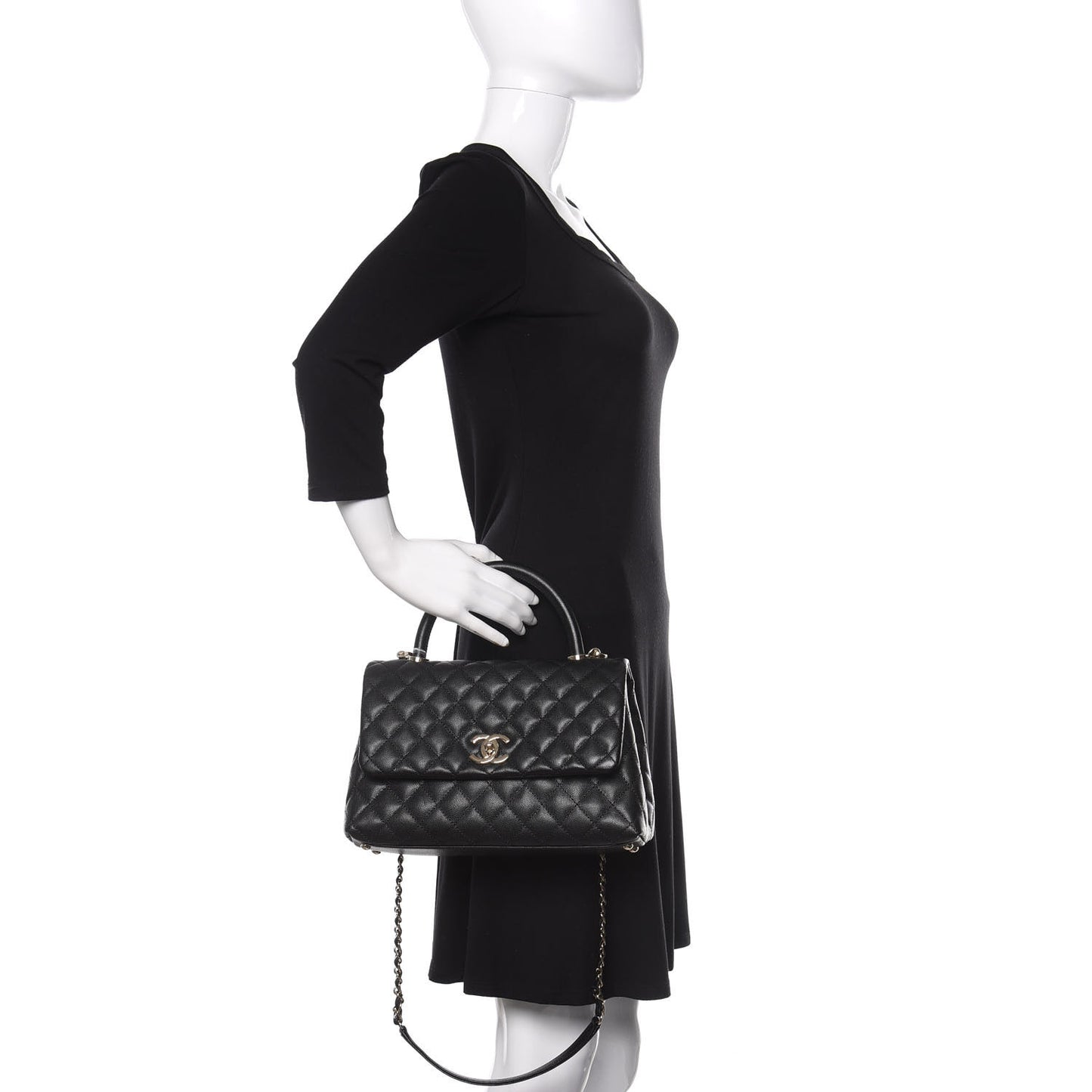 Caviar Quilted Small Coco Handle Flap Black