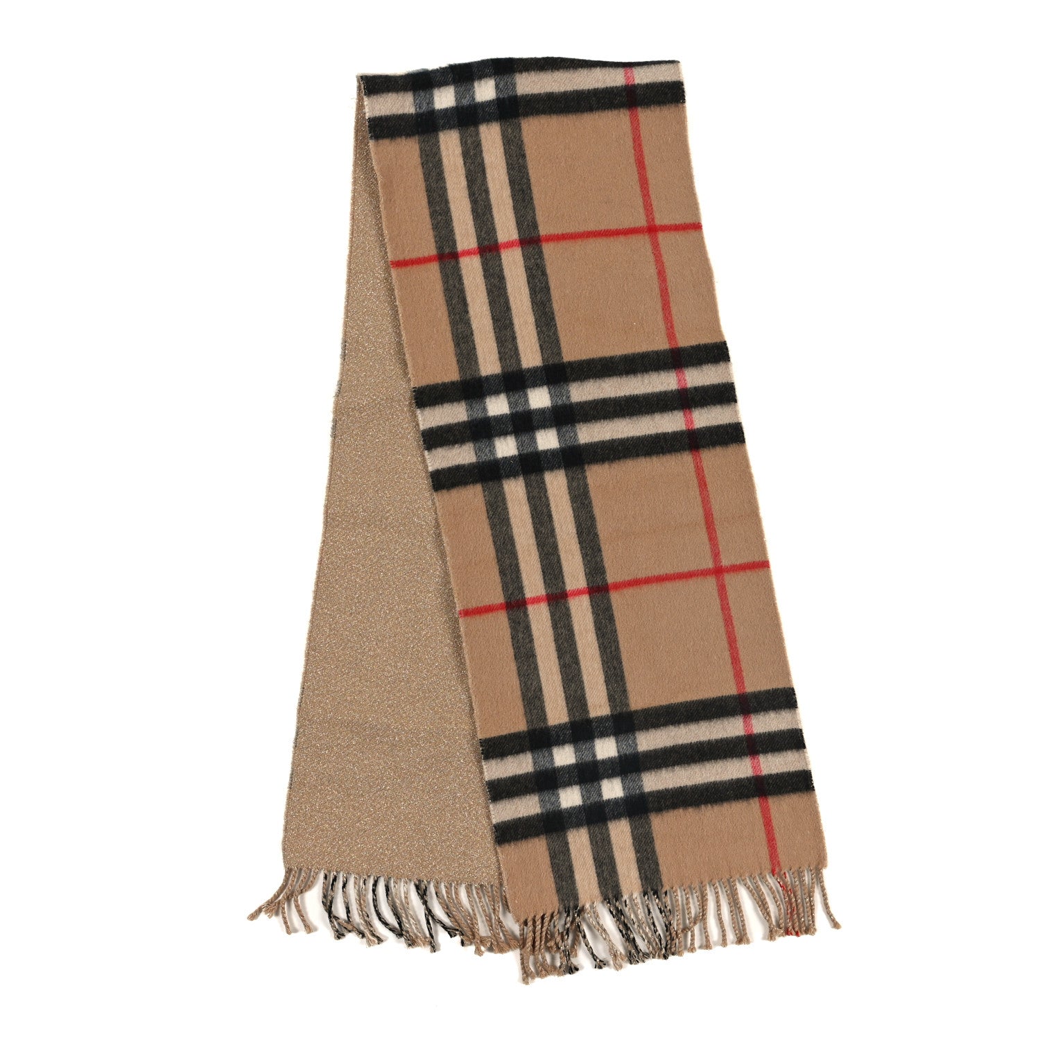 Burberry Cashmere Glitter Giant Check Fringe Scarf Camel 2 of 4