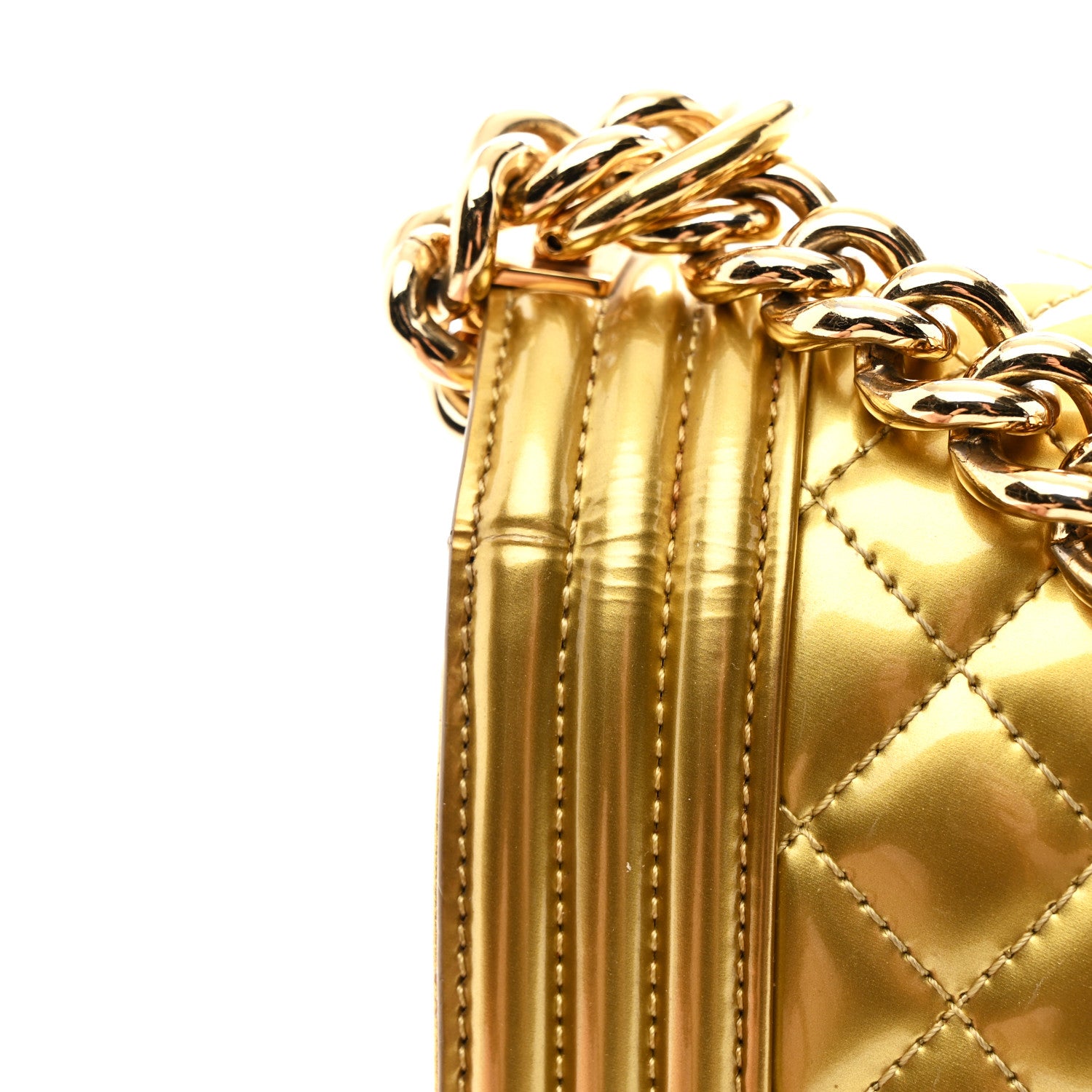 Chanel Metallic Patent Calfskin Quilted Medium Boy Flap Gold