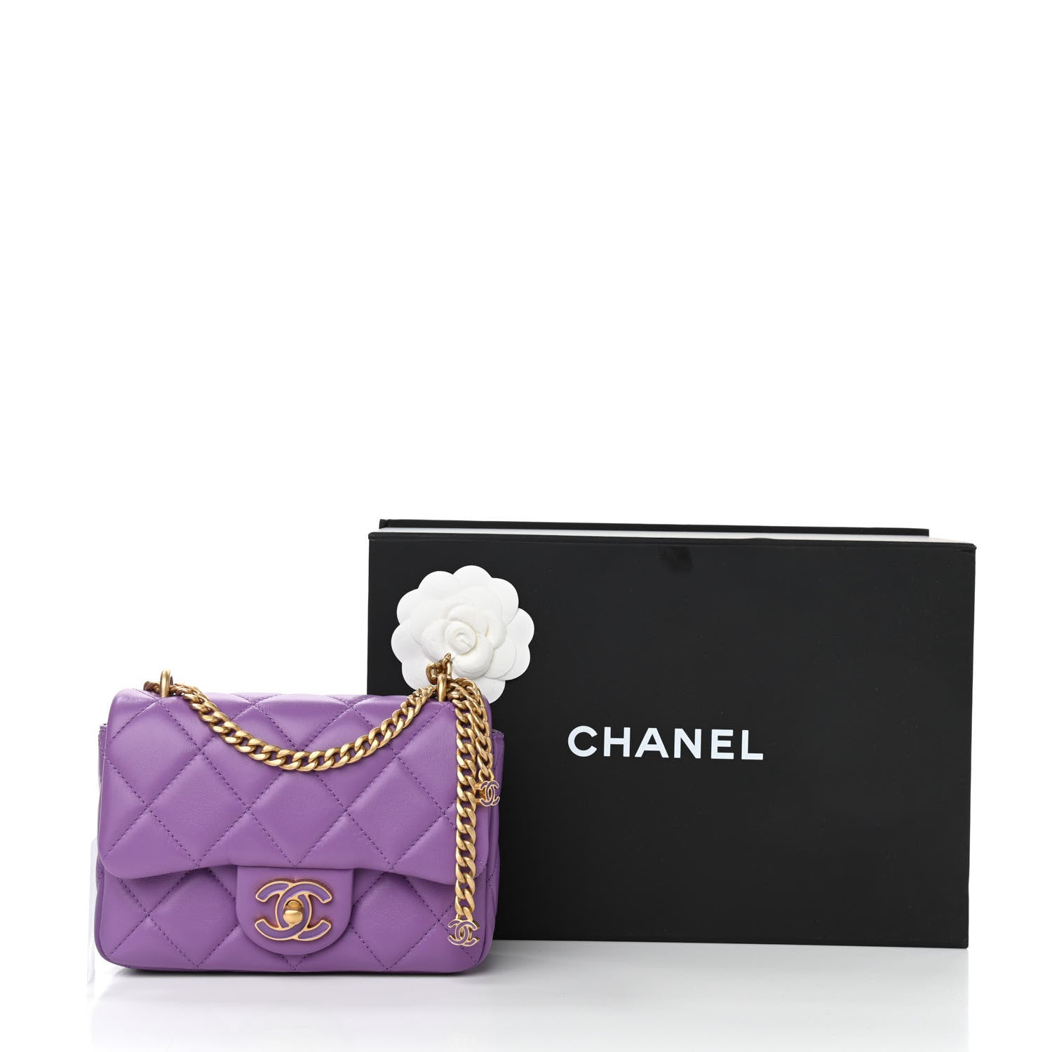 Chanel Lambskin Enamel Quilted Mini Pending CC Square Flap Purple 11 of 11