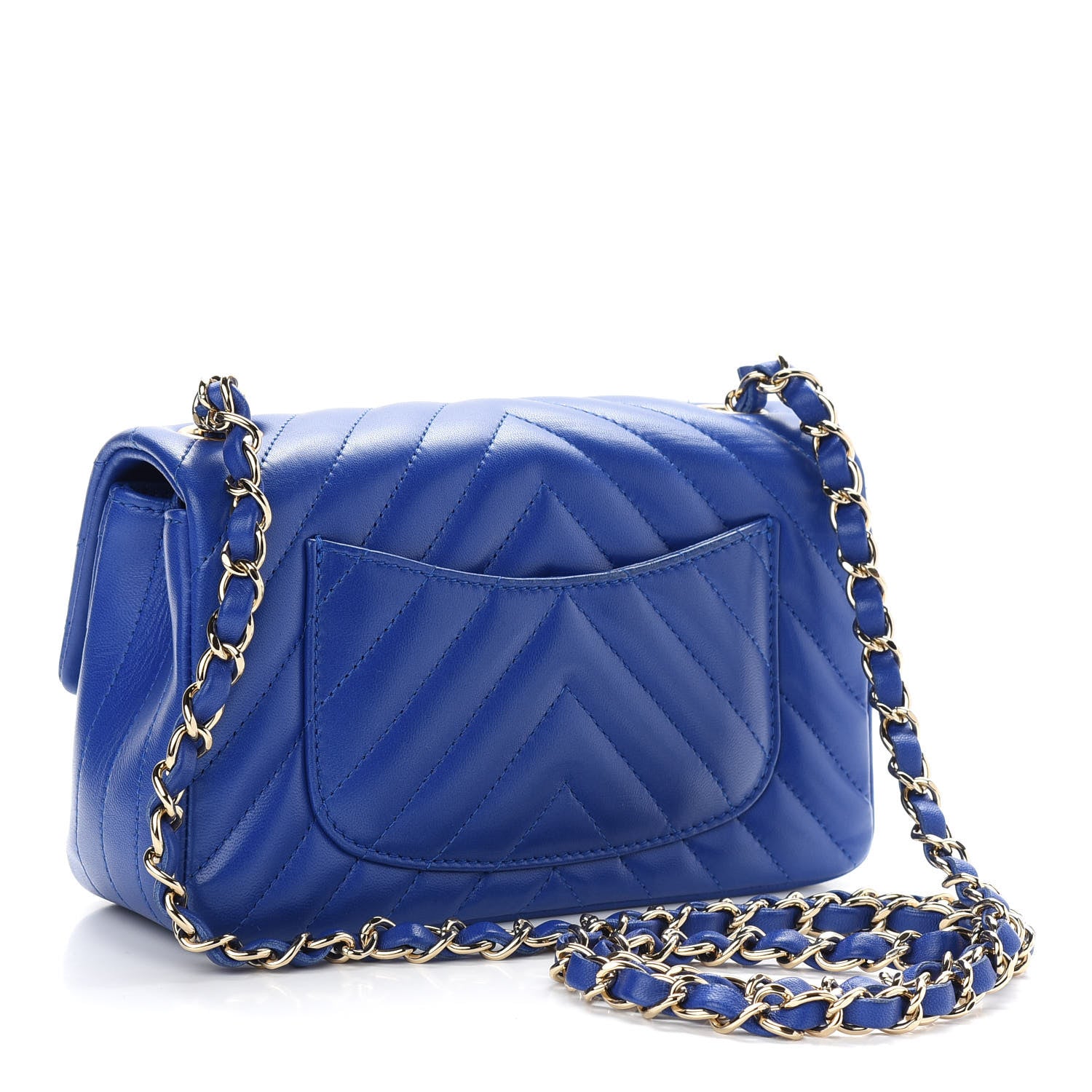 Chanel Lambskin Chevron Quilted Mini Rectangular Flap Blue 3 of 9