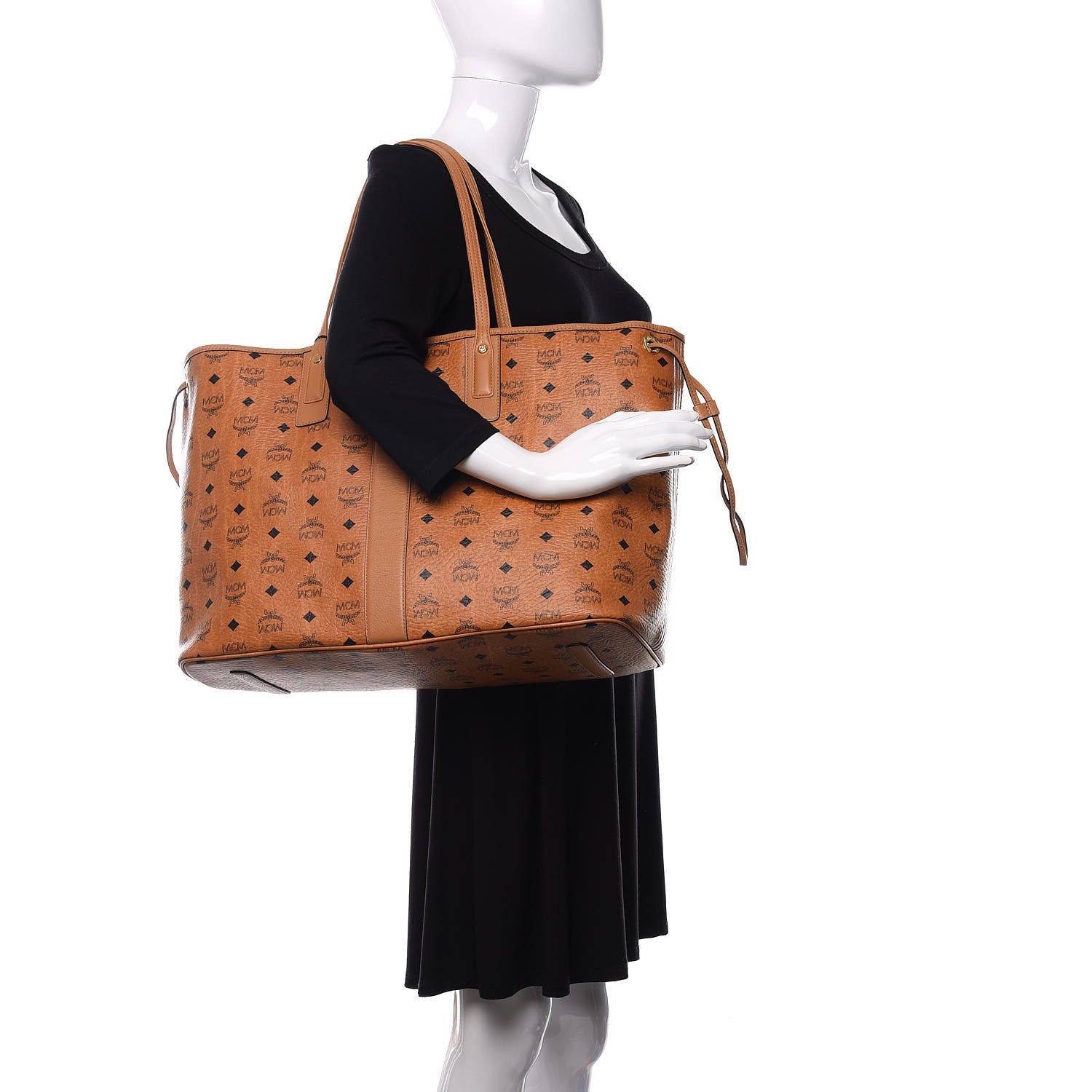 MCM Visetos Large Liz Reversible Shopper Tote Cognac 3 of 16