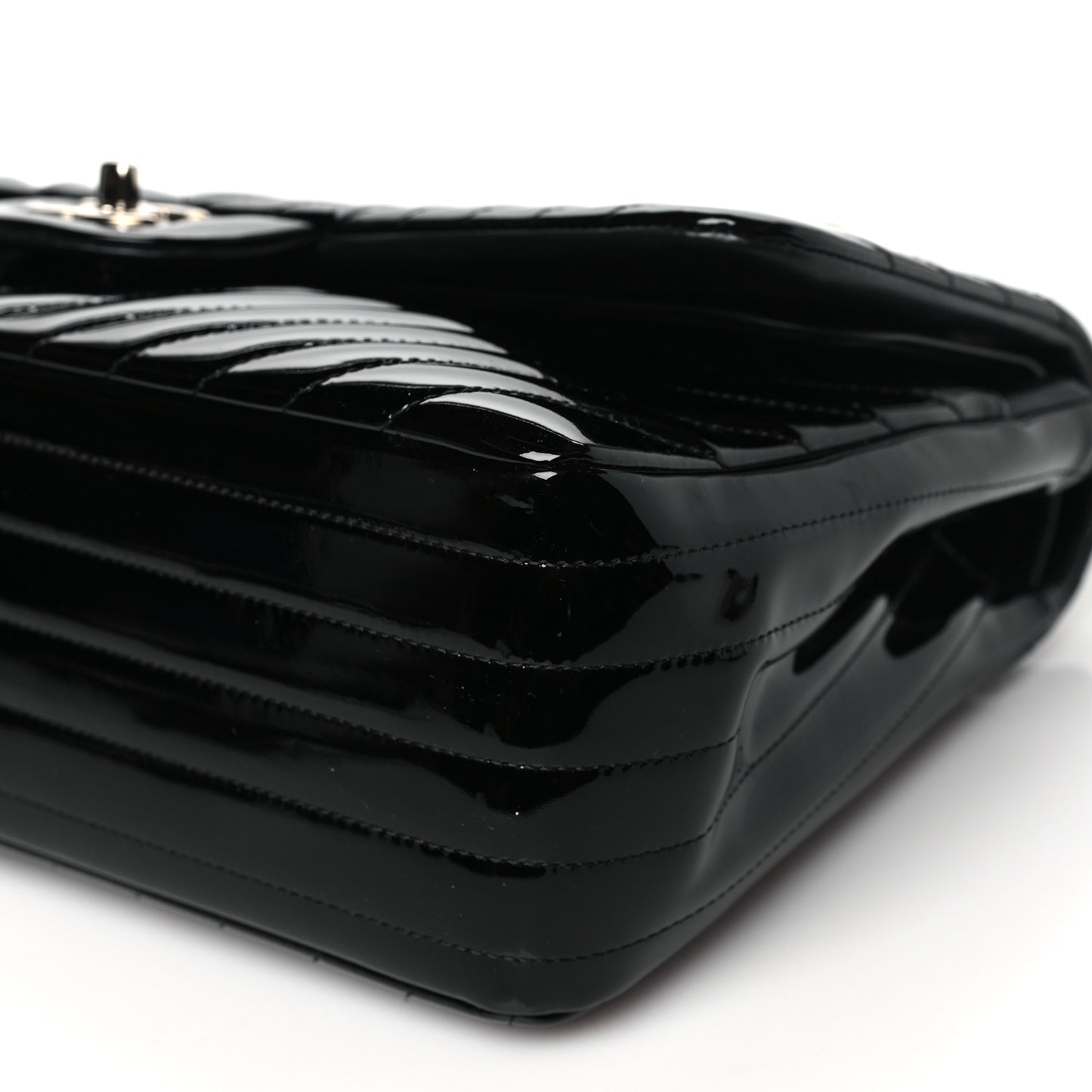 Patent Chevron Quilted Jumbo Double Flap Black
