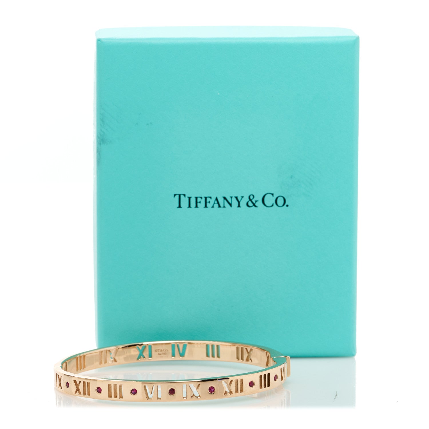 Tiffany 18K Rose Gold Ruby Atlas Pierced Hinged Bangle Bracelet 4 of 4