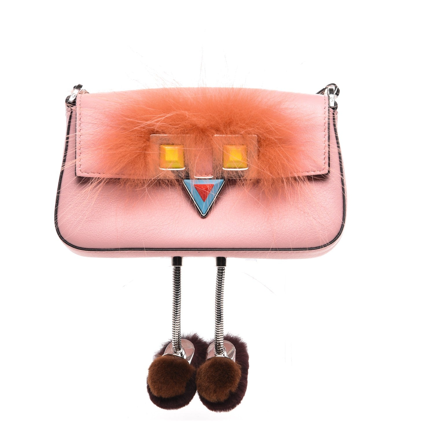 Fendi Calfskin Rabbit Fox Fur Hypnoteyes Micro Baguette Bubblegum 1 of 5