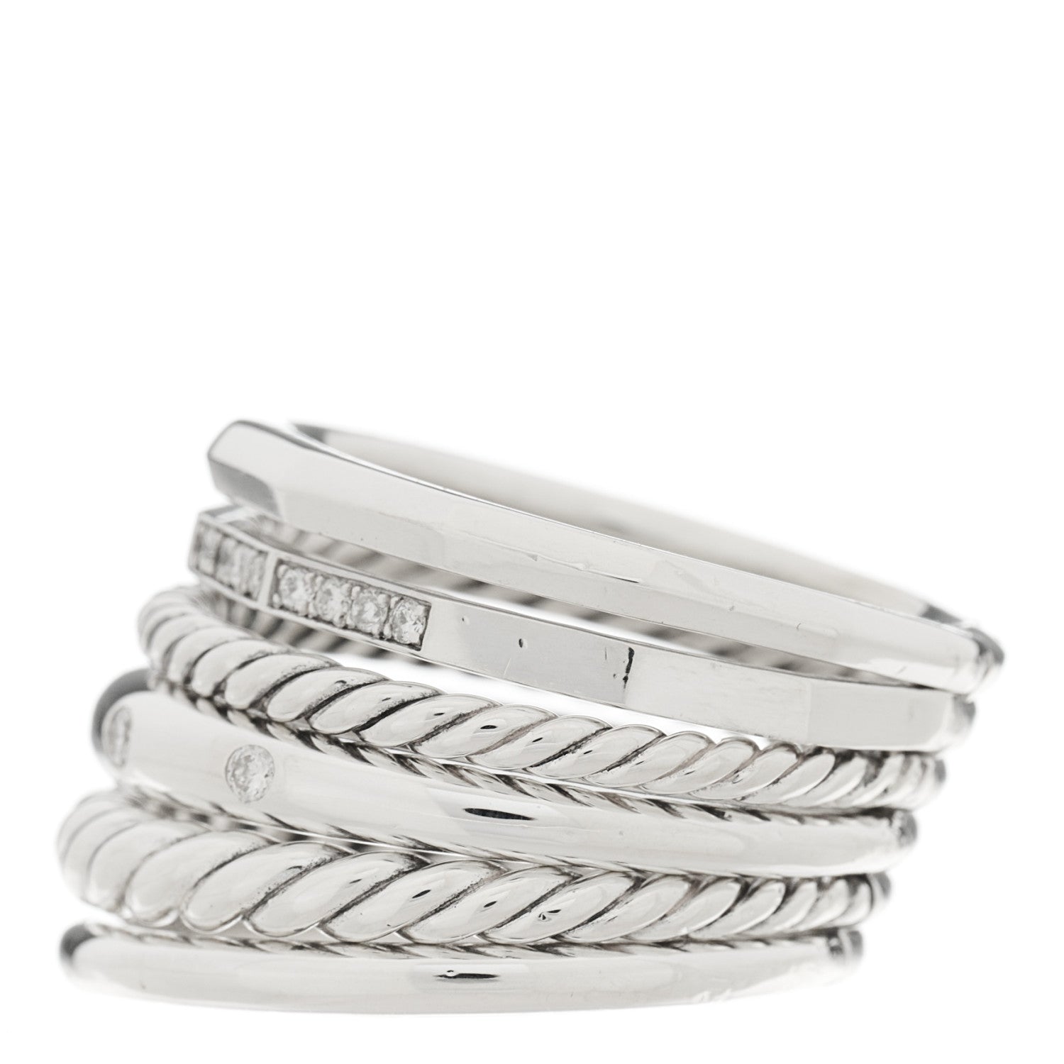 David Yurman Sterling Silver Diamond 16mm Stax Wide Stacked Ring 57 8 3 of 6