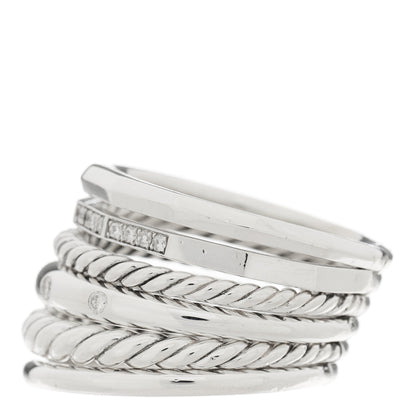 David Yurman Sterling Silver Diamond 16mm Stax Wide Stacked Ring 57 8 3 of 6