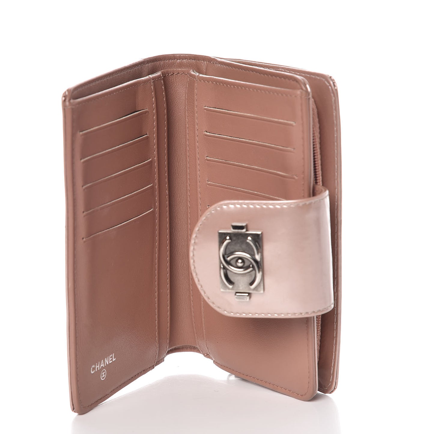 Metallic Glazed Calfskin Boy Zipped Pocket Wallet Pink