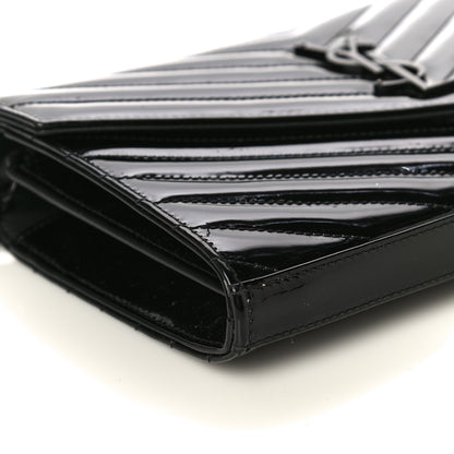 Saint Laurent Patent Matelasse Chevron Monogram Chain Wallet Black 7 of 18