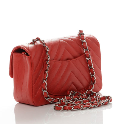 Chanel Caviar Chevron Quilted Mini Rectangular Flap Red 3 of 8