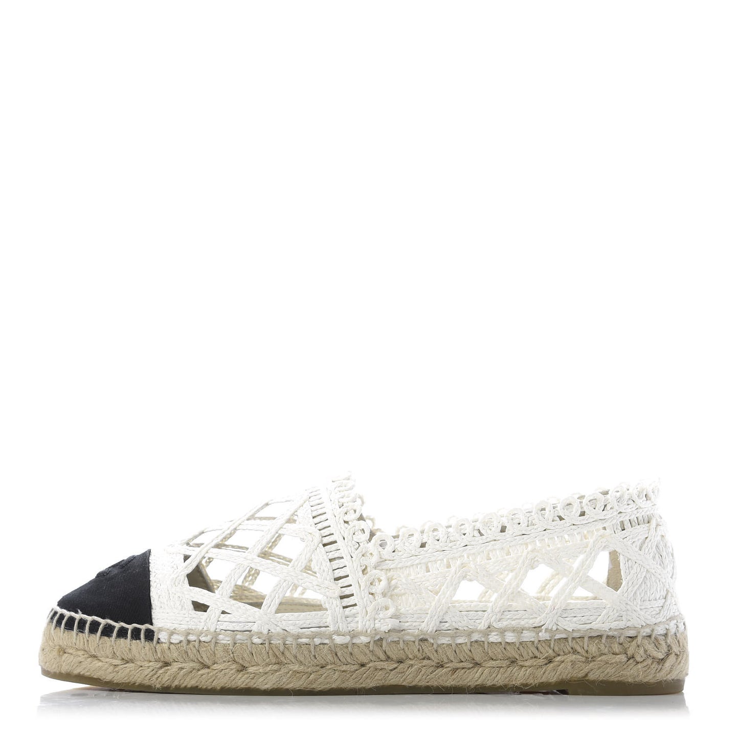 Woven Fabric Grosgrain CC Espadrilles 41 White Black