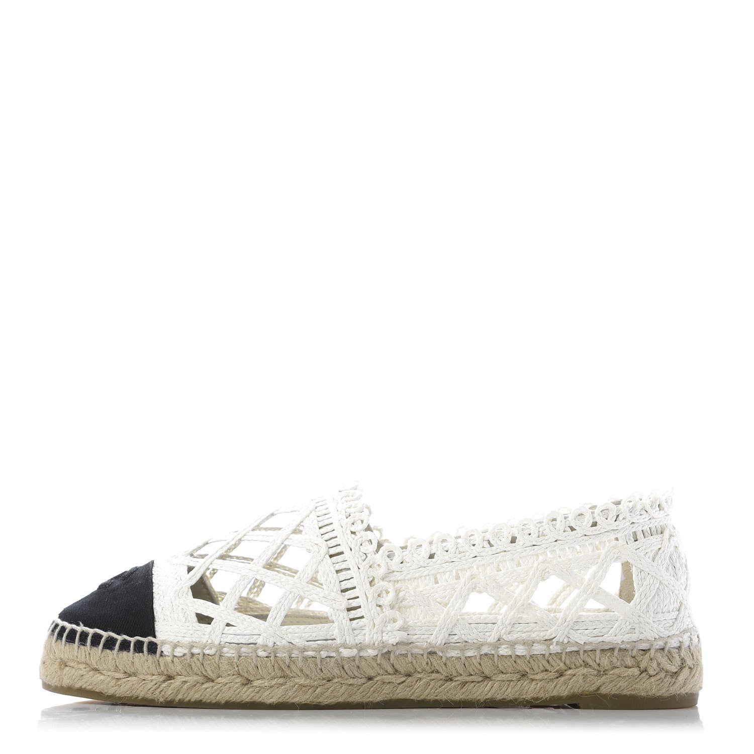 Chanel Woven Fabric Grosgrain CC Espadrilles 41 White Black 1 of 11