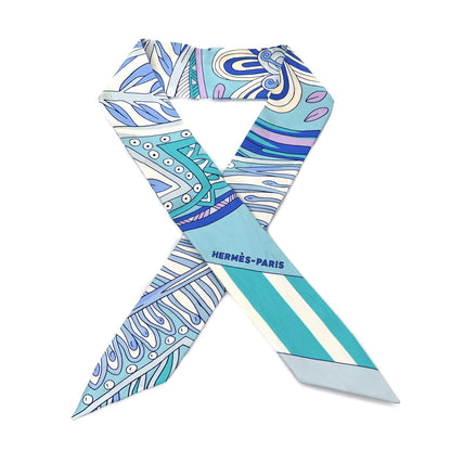 Hermes Silk Le Jardin de la Maharani Twilly Bleu Glacier Turquoise 1 of 4