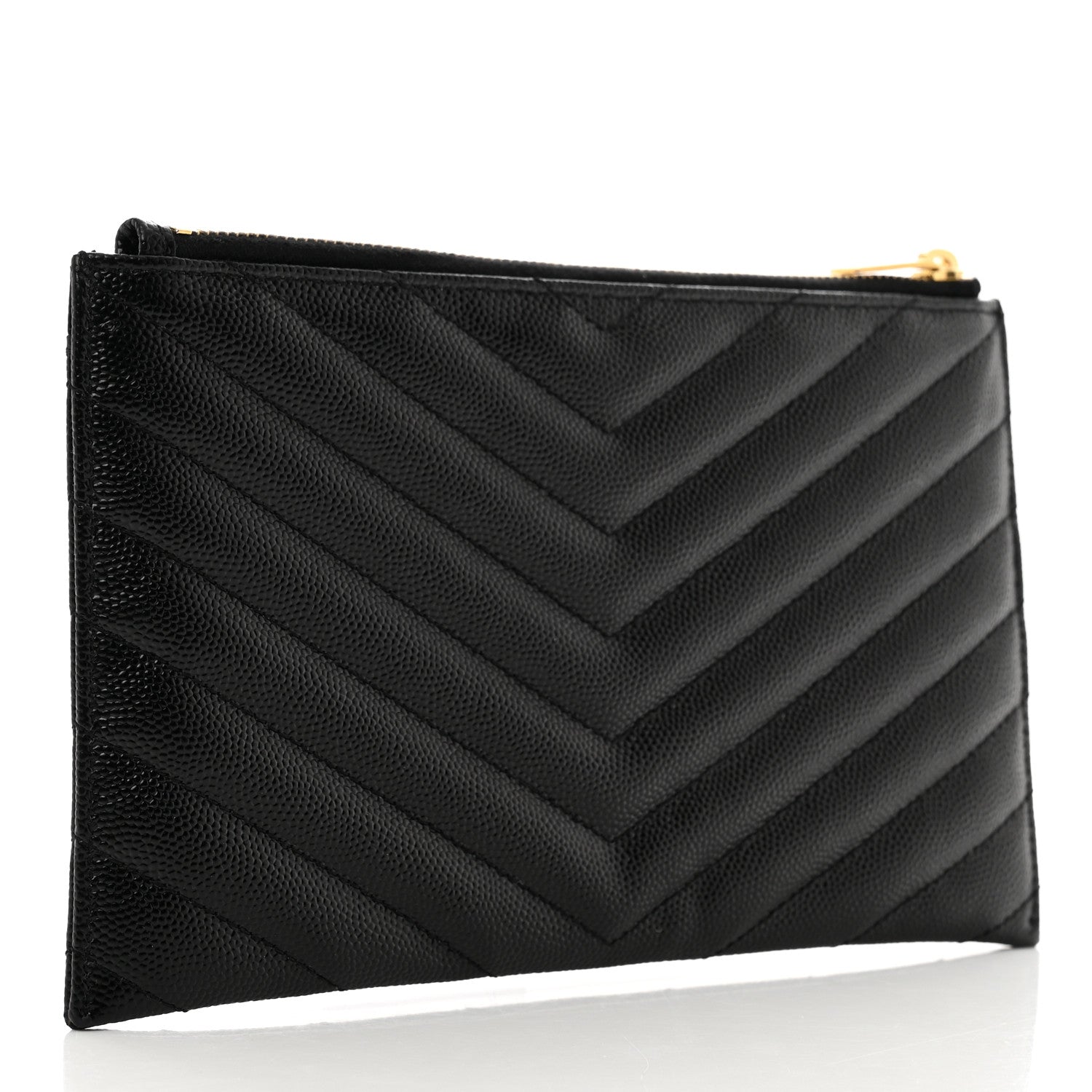 Saint Laurent Grain De Poudre Chevron Monogram Bill Pouch Black 3 of 6