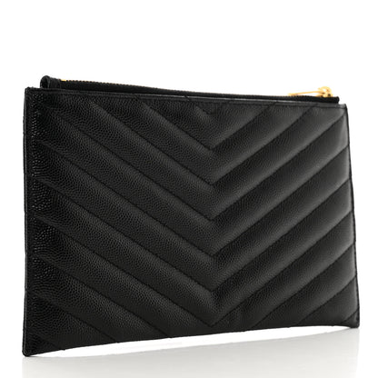 Saint Laurent Grain De Poudre Chevron Monogram Bill Pouch Black 3 of 6
