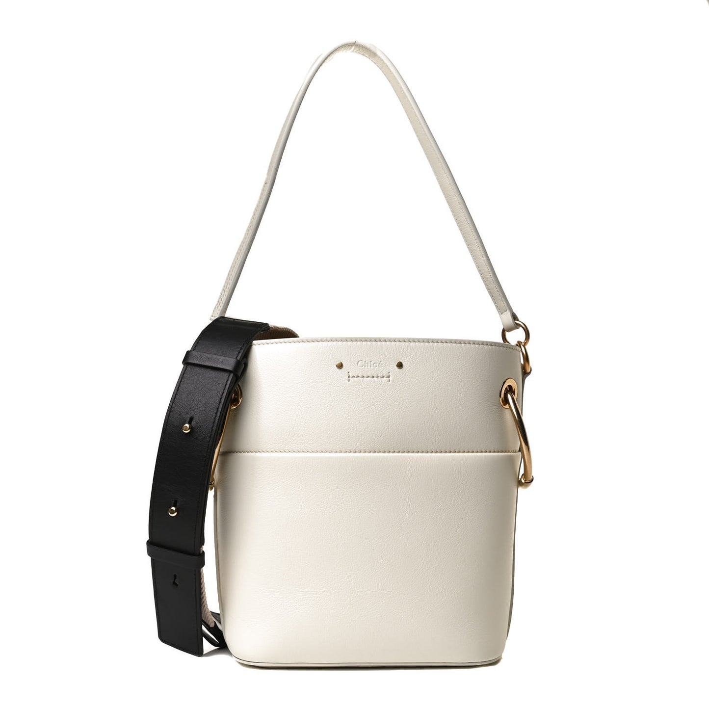 Smooth Calfskin Small Roy Bucket Bag Natural White