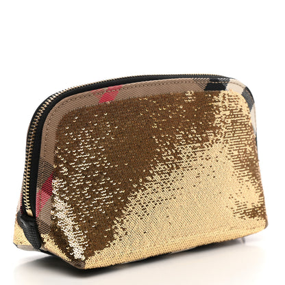 Burberry House Check Sequin Peyton Pouch Bag Gold Black 3 of 7