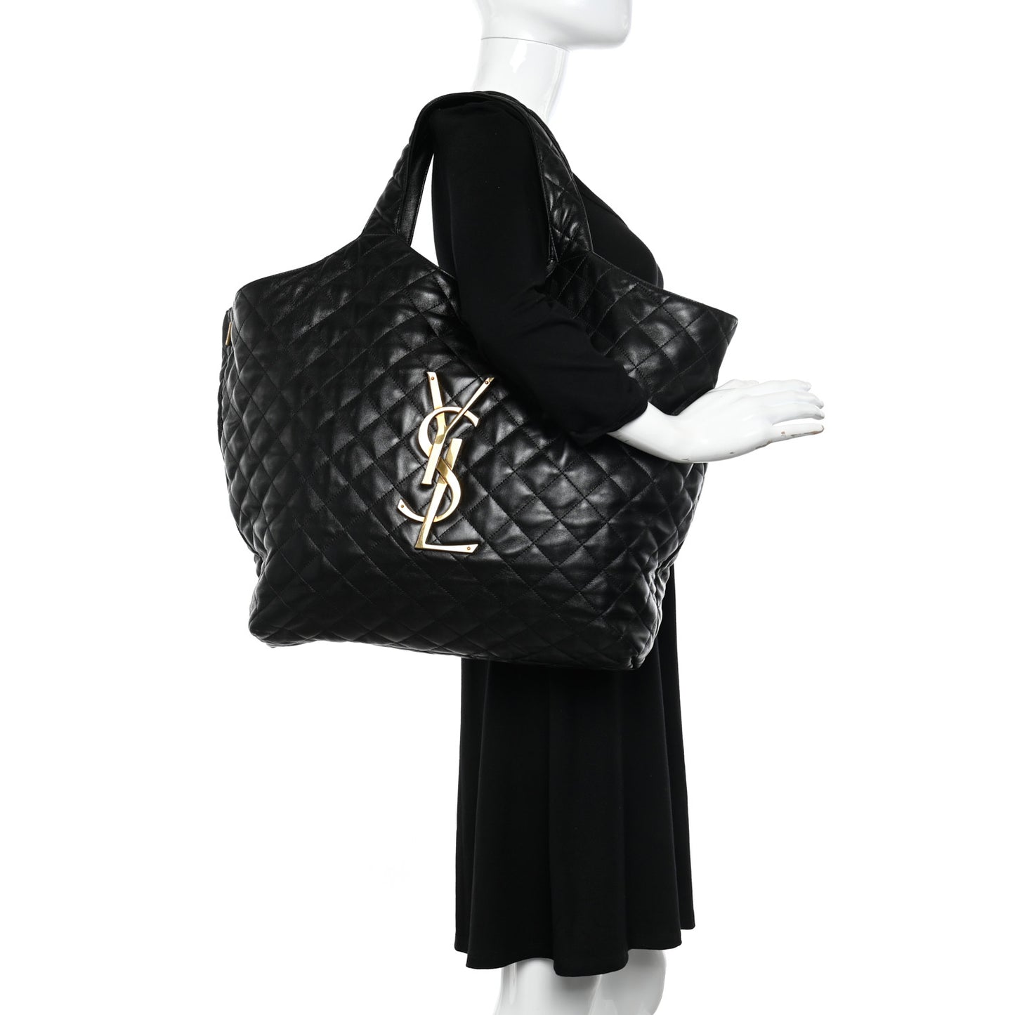 Lambskin Quilted Maxi Icare Shopping Tote Black