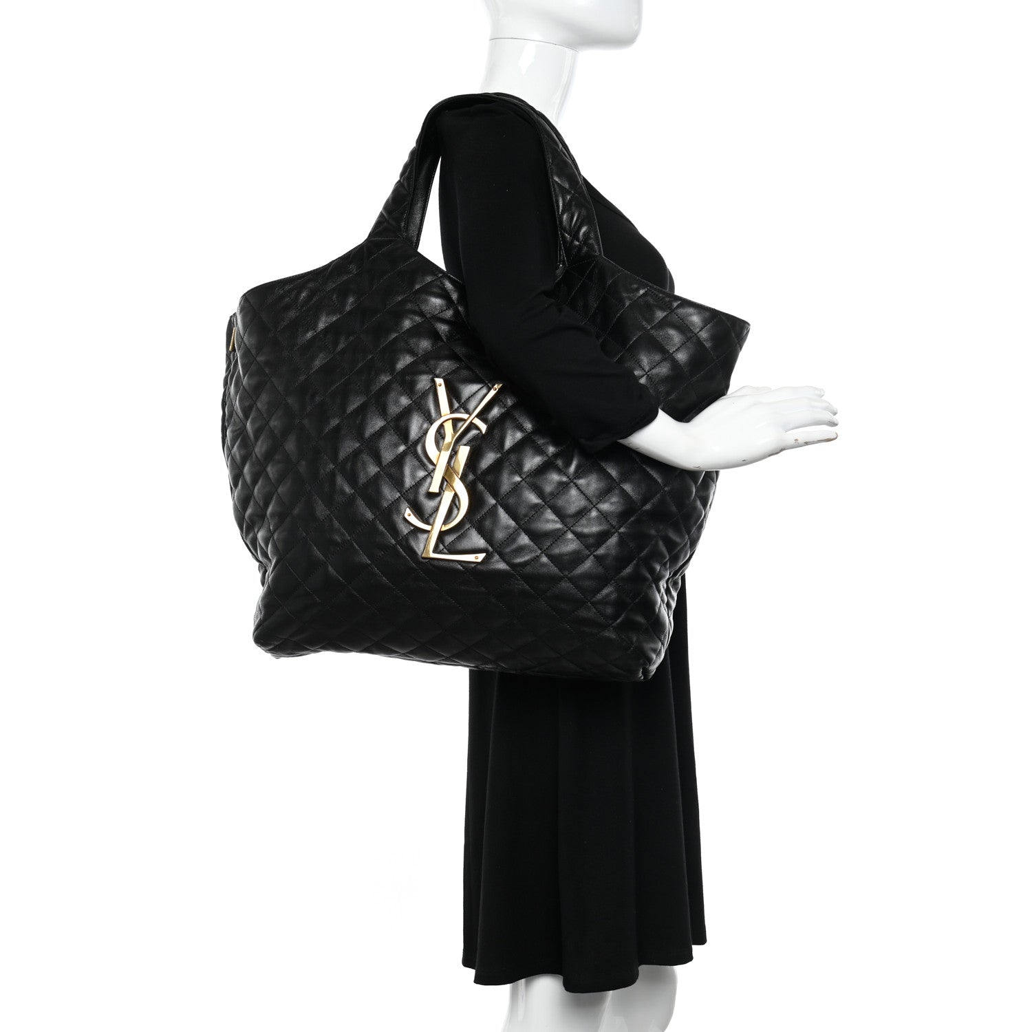 Saint Laurent Lambskin Quilted Maxi Icare Shopping Tote Black 2 of 12