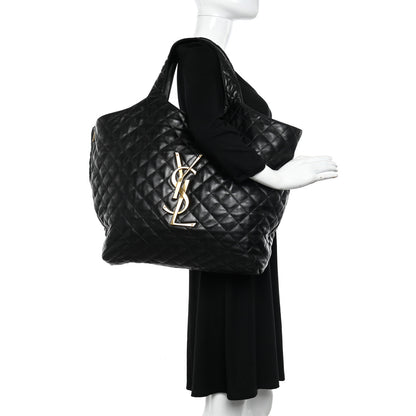 Saint Laurent Lambskin Quilted Maxi Icare Shopping Tote Black 2 of 12