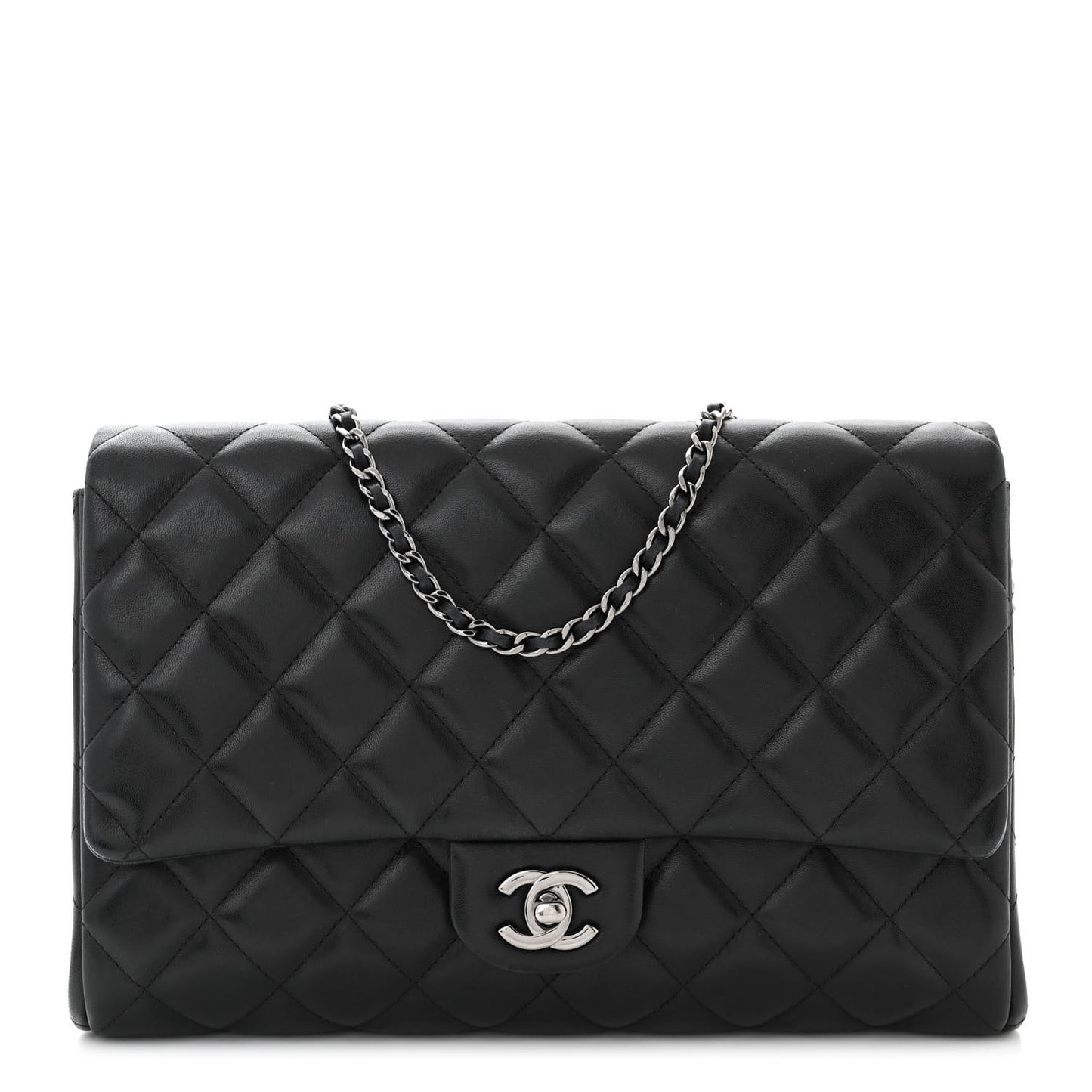 Lambskin Quilted Clutch With Chain Flap Black