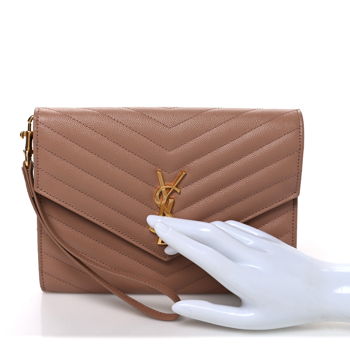 Saint Laurent Grain De Poudre Matelasse Chevron Monogram Cassandre Flap Pouch  Vintage Peach 2 of 8