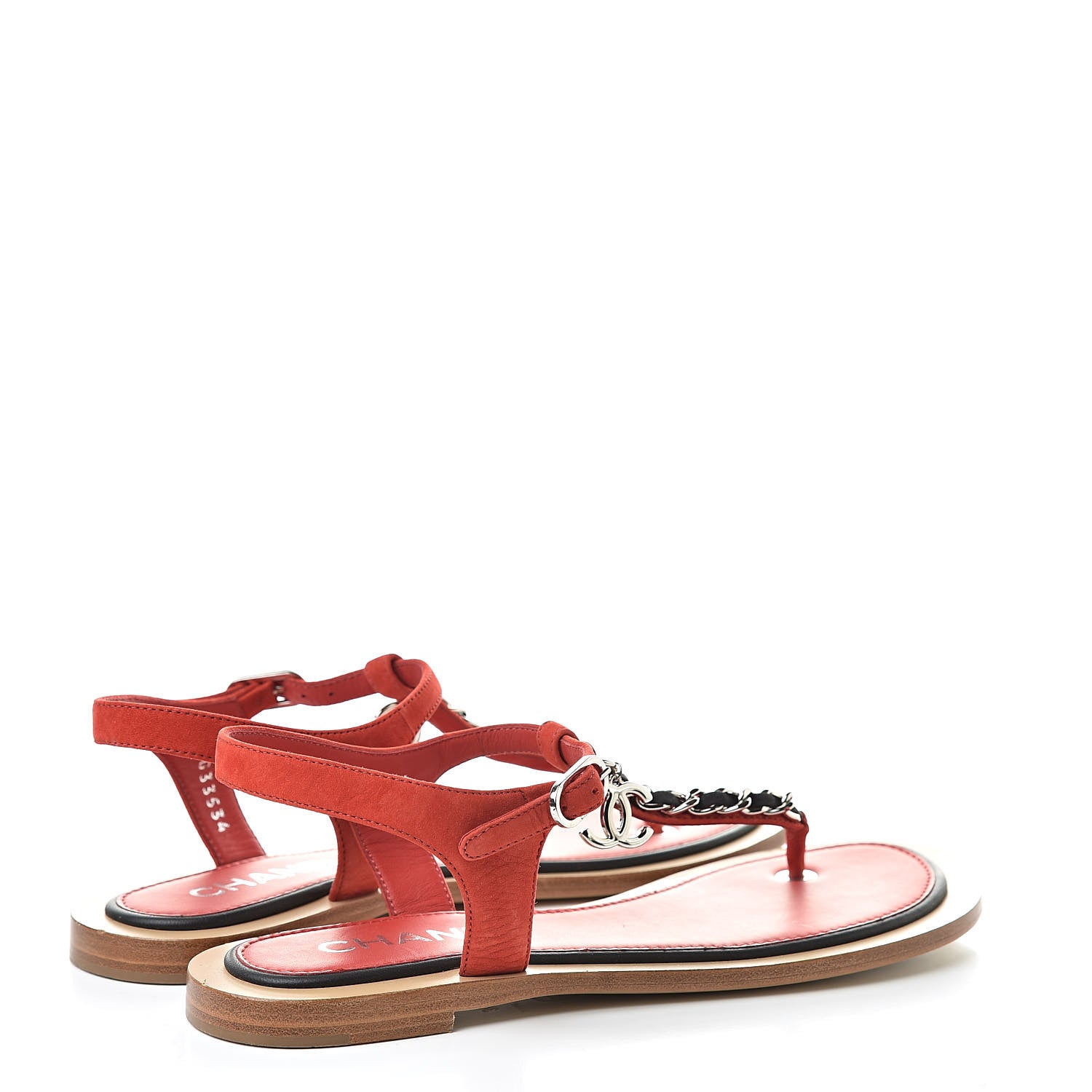 Chanel Lambskin Chain CC Thong Sandals 36 Red 4 of 17