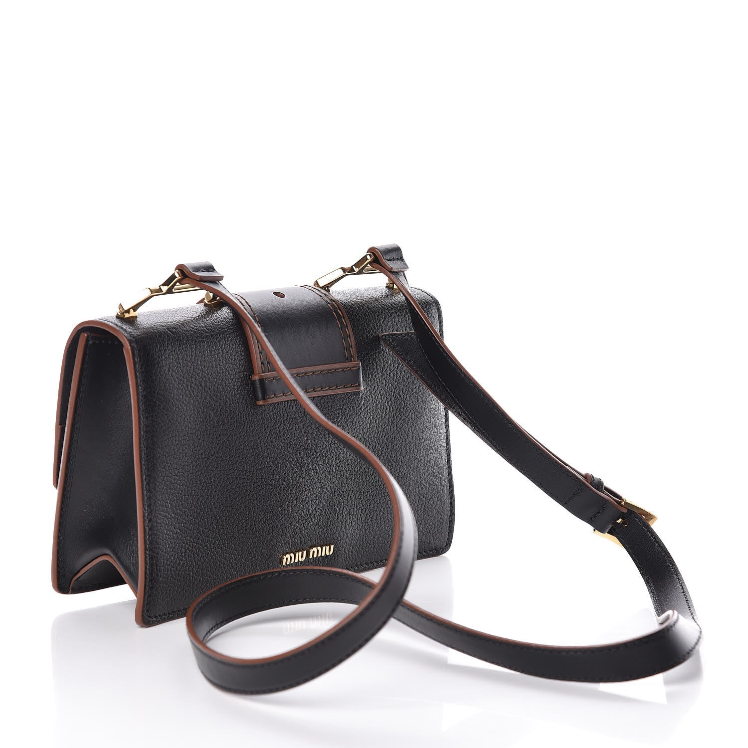 Miu Miu Goatskin Madras Soft Calf Crystal Embellished Shoulder Bag Black 3 of 8