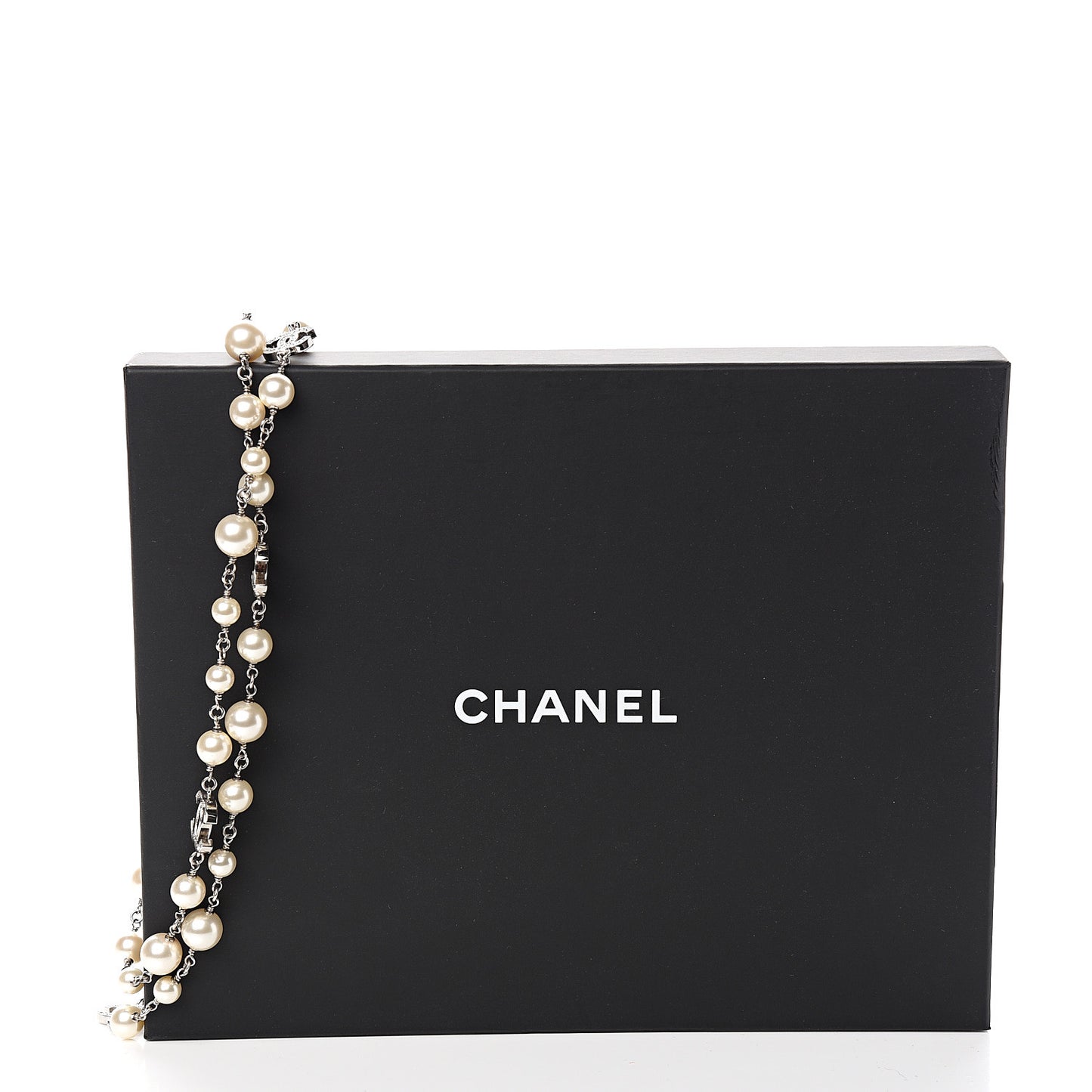 Crystal Pearl CC Long Necklace Silver