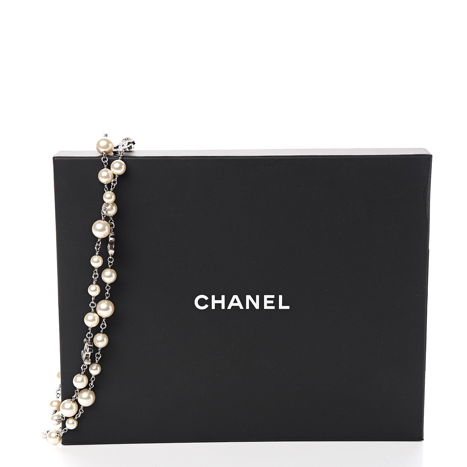 Chanel Crystal Pearl CC Long Necklace Silver 5 of 5