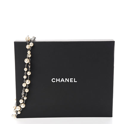 Chanel Crystal Pearl CC Long Necklace Silver 5 of 5