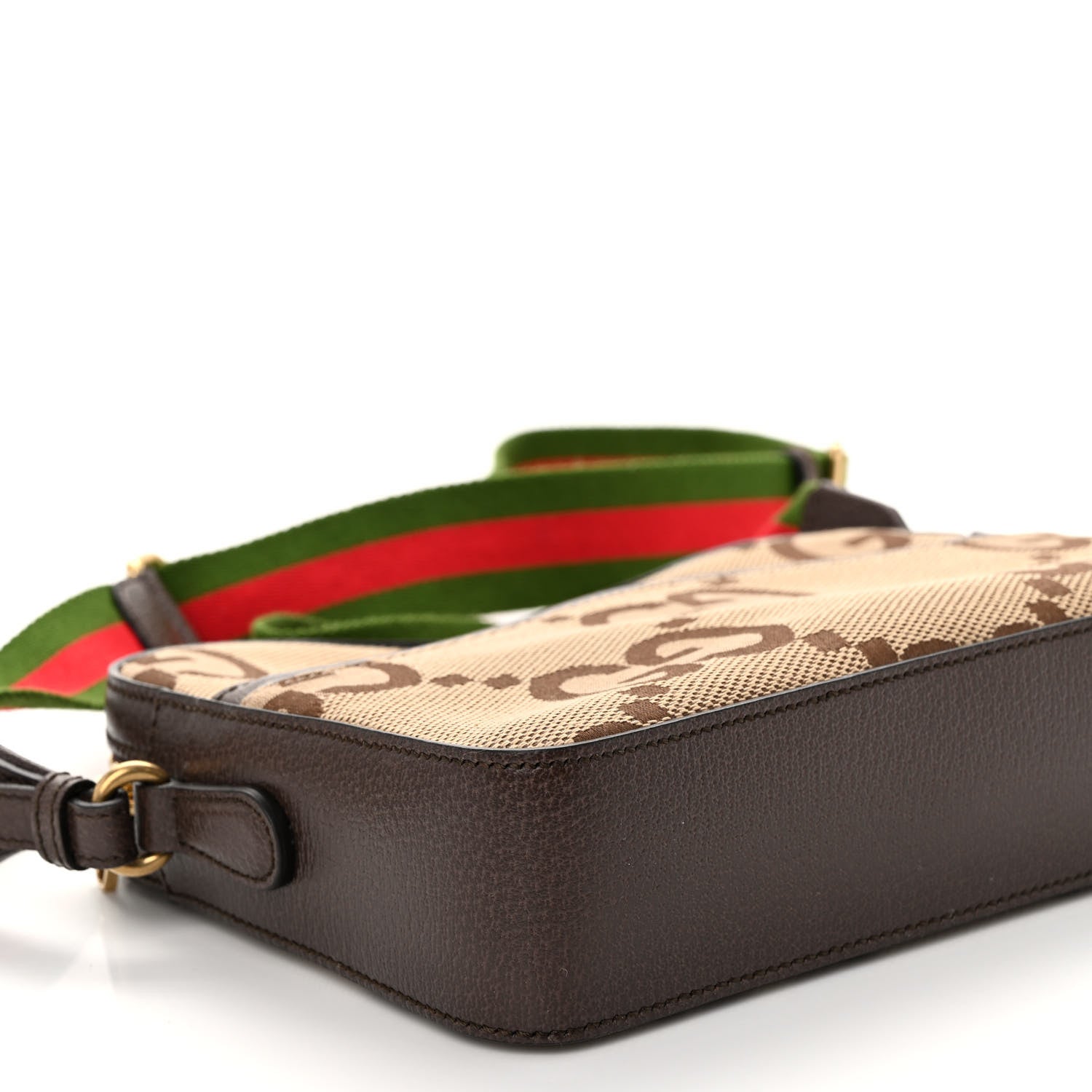 Gucci Monogram Jumbo GG Textured Dollar Calfskin Web Messenger Shoulder Bag Camel Ebony New Acero 8 of 9