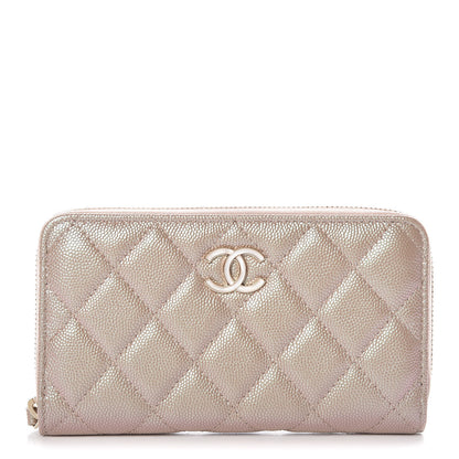 Chanel Iridescent Caviar Quilted Medium Zip Around Wallet Beige 1 of 11