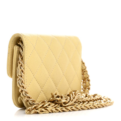 Chanel Shiny Caviar Quilted Chain Melody Card Holder On Chain Yellow 3 of 16
