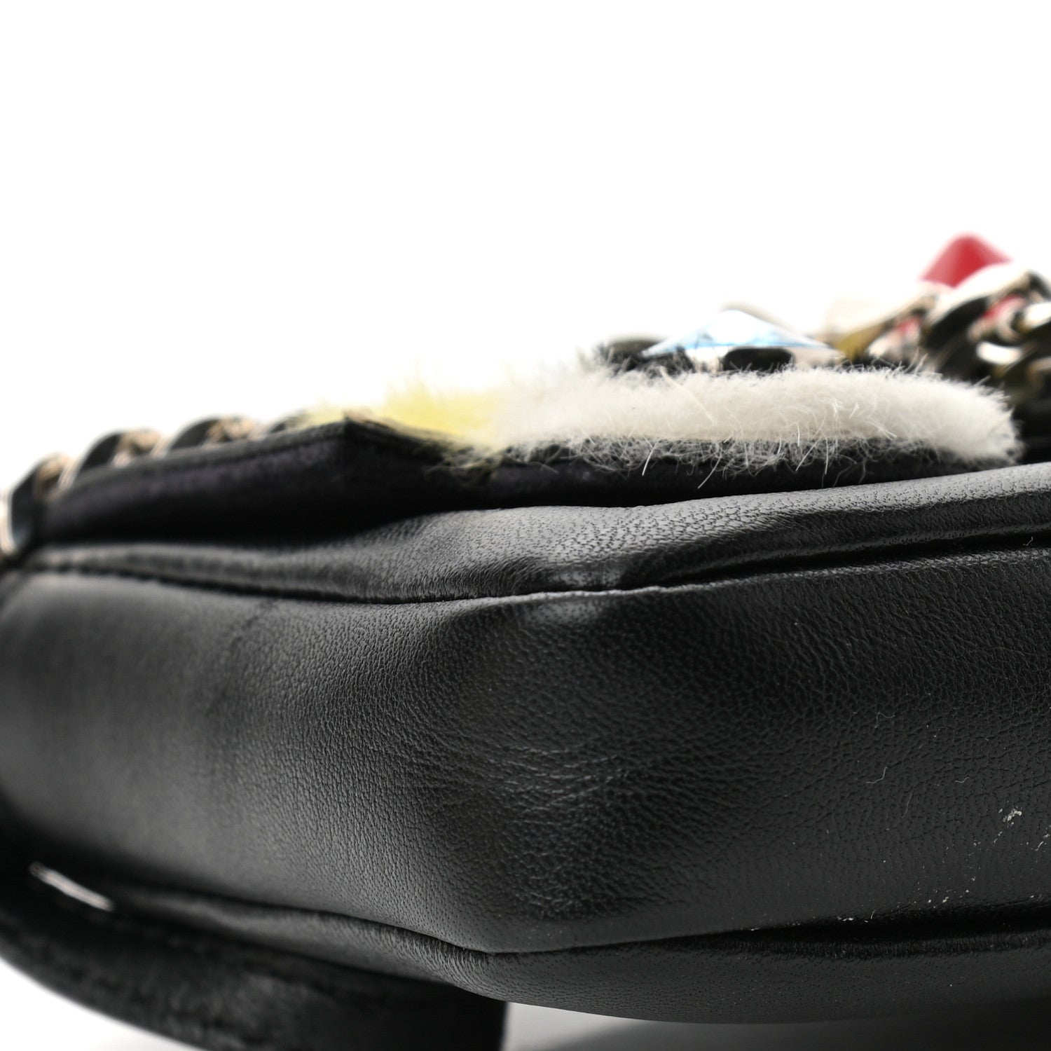 Fendi Shiny Nappa Rabbit Fur Crystal Flowerland Micro Buggie Baguette Black Mojito Multicolor 11 of 13