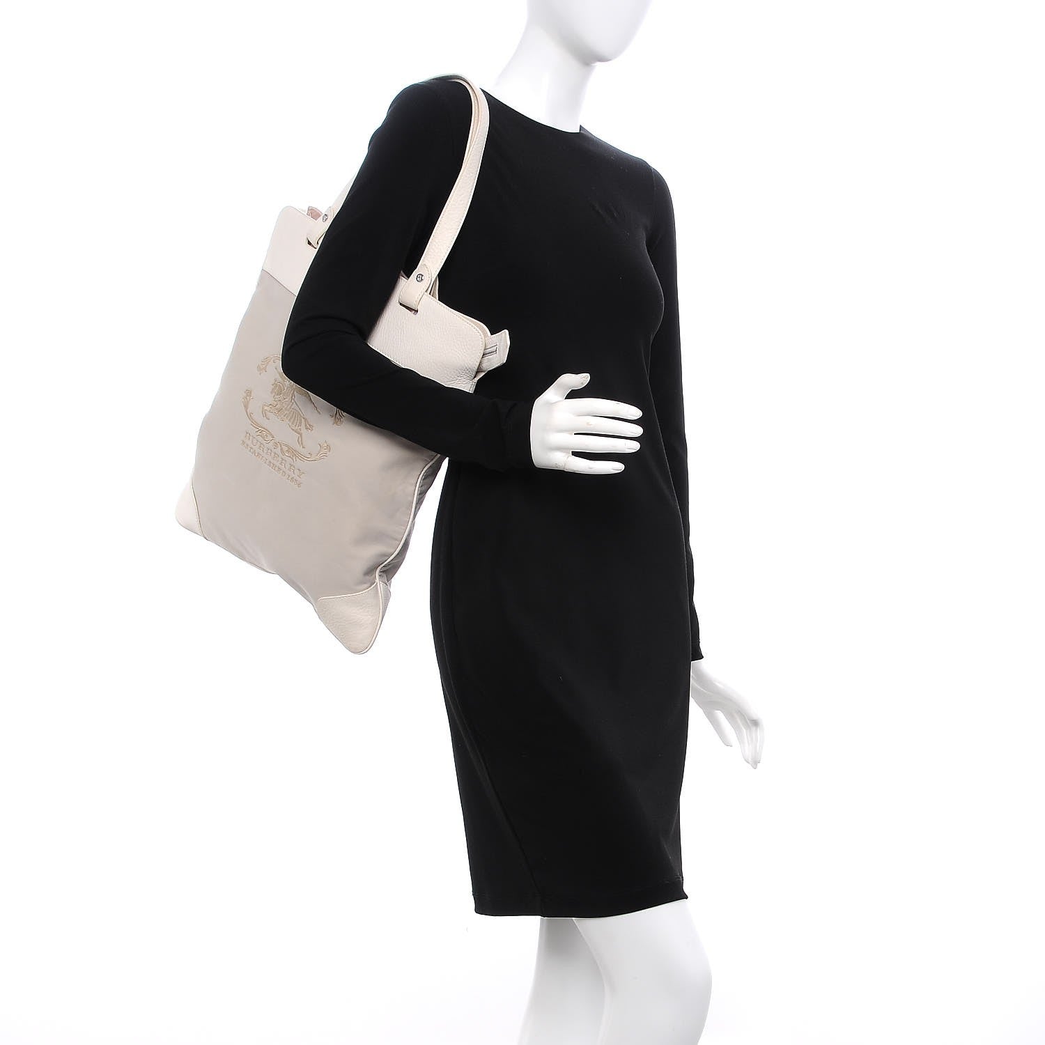 Burberry Canvas Calfskin Crest Embroidered Flat Tote White 2 of 15
