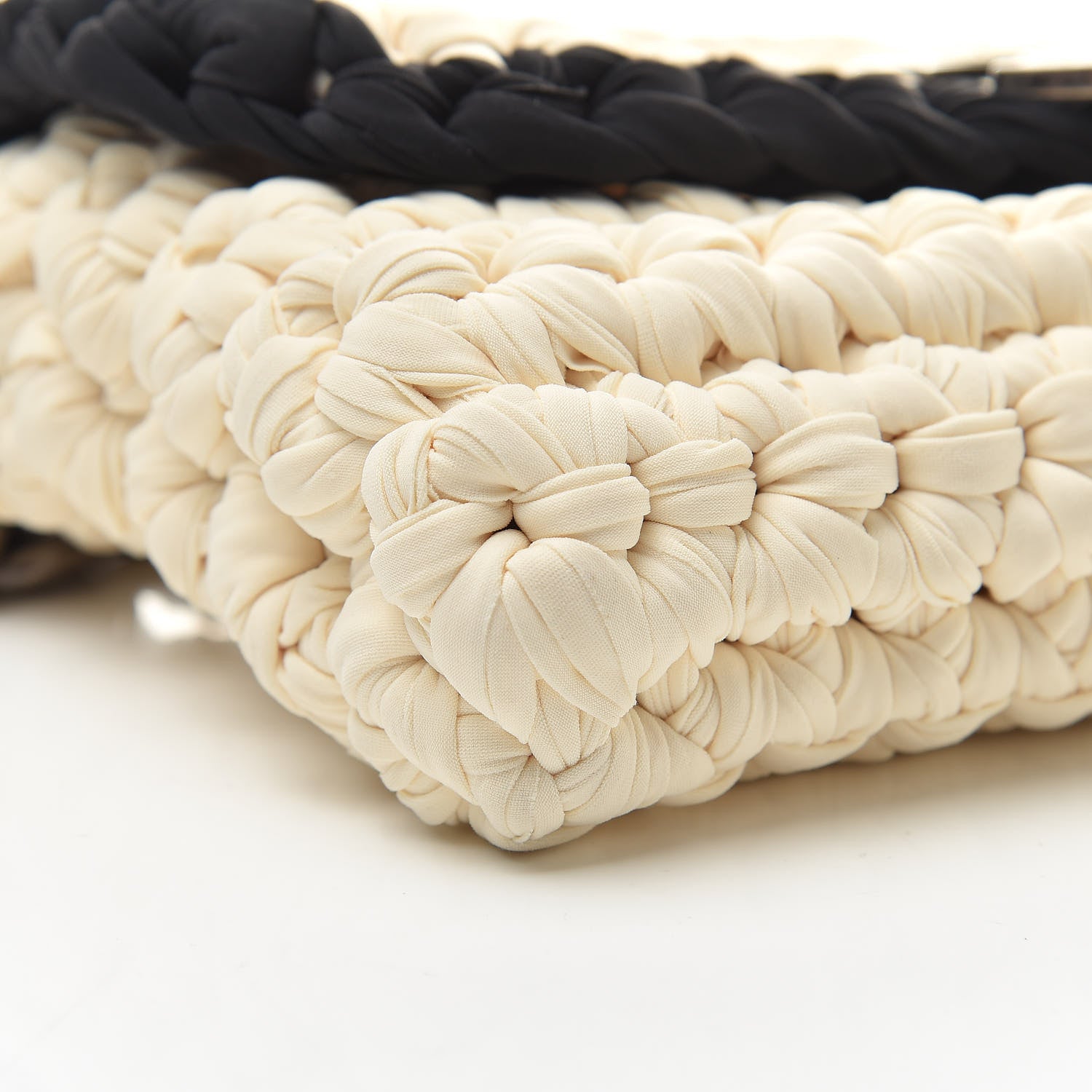 Chanel Woven Fabric Single Flap Ivory Black 9 of 10
