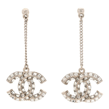 Chanel Crystal Baguette CC Drop Earrings Silver 1 of 4