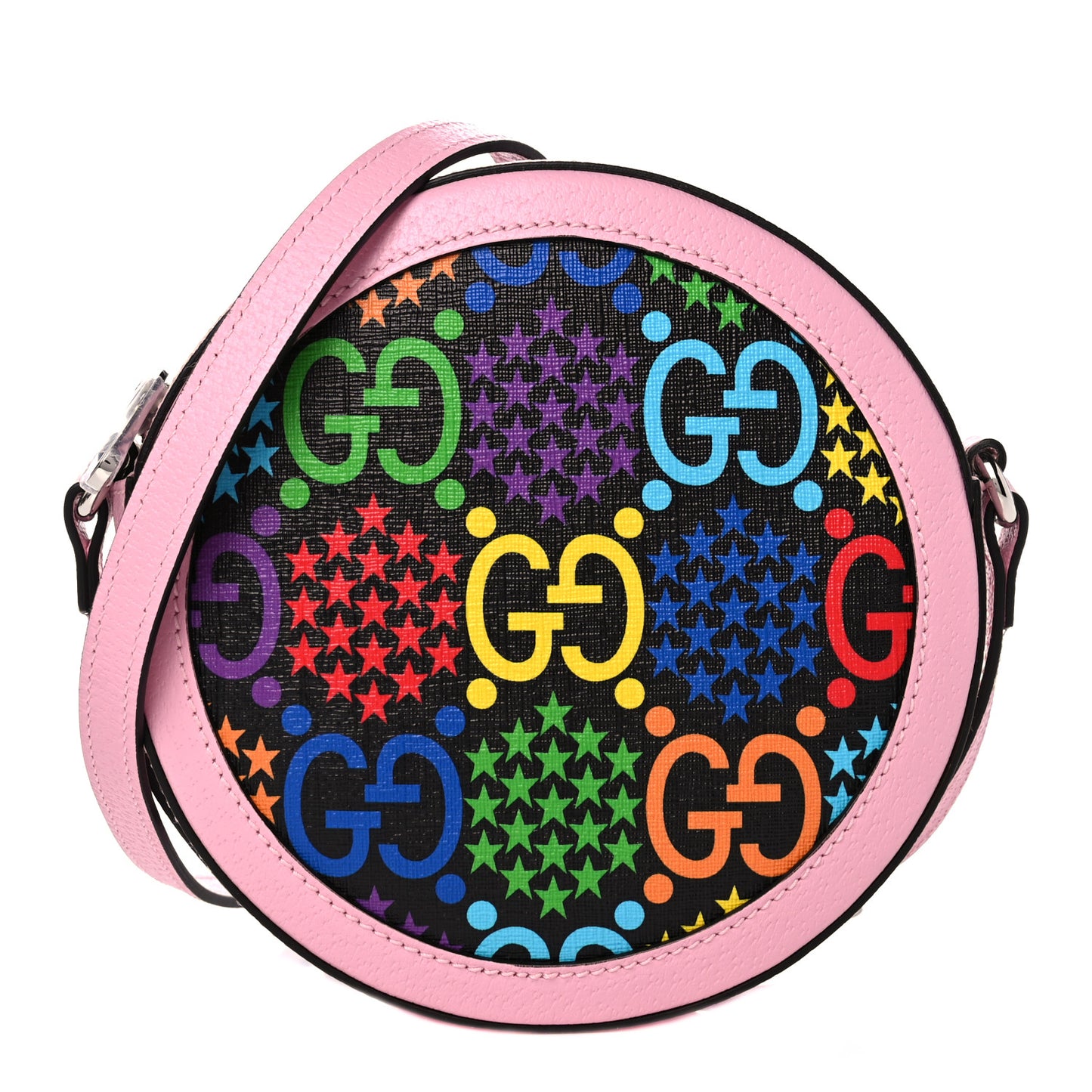 GG Supreme Monogram Psychedelic Round Shoulder Bag Black Multicolor Sugar Pink